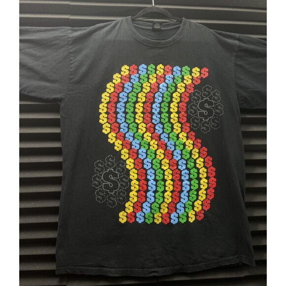 Y2K T Shirt Money Signs Multicolor Hip Hop Ish & Mal International 5XL Black - Picture 1 of 9